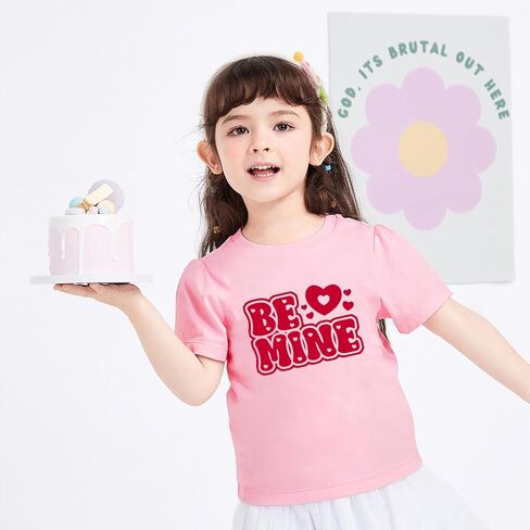 Toddler Girls Valentine's Day Shirt Cute Love Heart T-Shirts Kids Valentine's Day Shirts 2-10 Years in Saudi Arabia