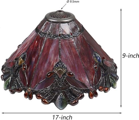Bieye S10024 عاكس الضوء الباروكي المصنوع من الزجاج الملون على طراز تيفاني (أحمر عريض 17 بوصة) in Saudi Arabia