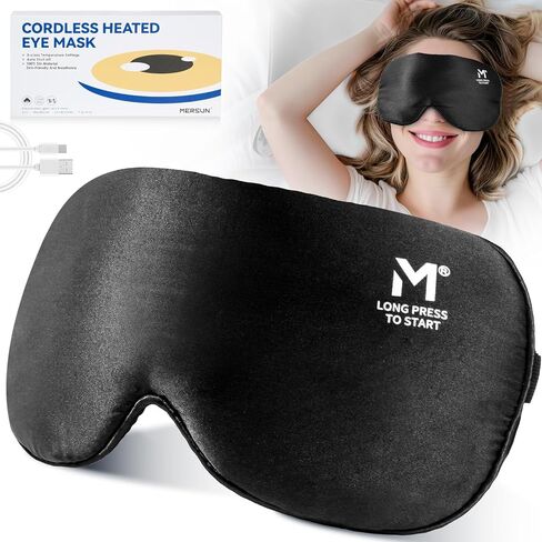 Silk Cordless Heated Eye Mask, Washable Heat Eye Compress for Dry Eye Electric Eye Heating Pad Warm Eye Mask for Eye Fatigue Stye Sinus Blepharitis MGD Gifts for Men Women - MerSun in Saudi Arabia