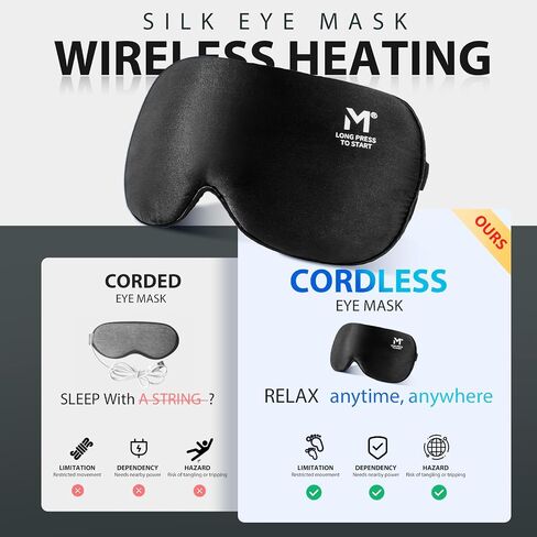 Silk Cordless Heated Eye Mask, Washable Heat Eye Compress for Dry Eye Electric Eye Heating Pad Warm Eye Mask for Eye Fatigue Stye Sinus Blepharitis MGD Gifts for Men Women - MerSun in Saudi Arabia
