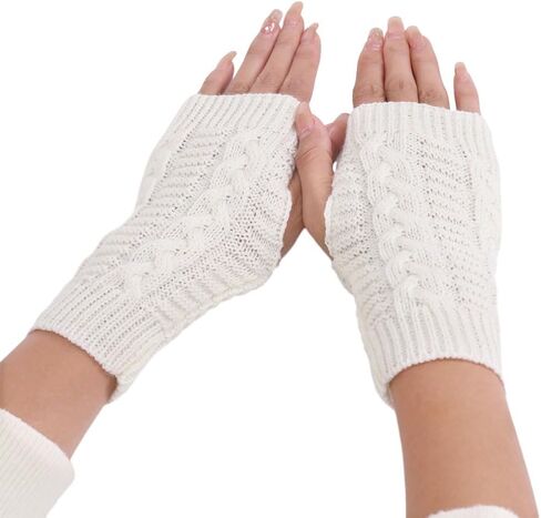 Knitted Fingerless Gloves for Women Men Stretchy Cable Knit Cold Weather Mittens Half Finger Gloves Wrist Warmers in Saudi Arabia
