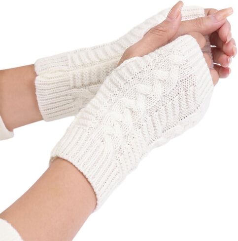 Knitted Fingerless Gloves for Women Men Stretchy Cable Knit Cold Weather Mittens Half Finger Gloves Wrist Warmers in Saudi Arabia