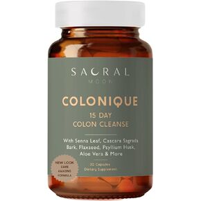 SACRALMOON 15 Day Colon Cleanse - Digestive Support for Cleansing, Senna Leaf, Cascara Sagrada, Psyllium Husk, Flaxseed, Aloe Vera, Probiotics and More. Constipation Relief.