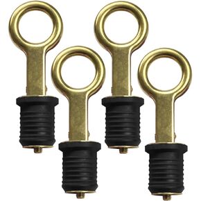 Brass Snap Handle Drain Plug Fit for 1 Inch Diameter Drains, T-Handle Drain Plug Twist and Seal Design, Marine Boat Accessories Drain Plug 4 Pack