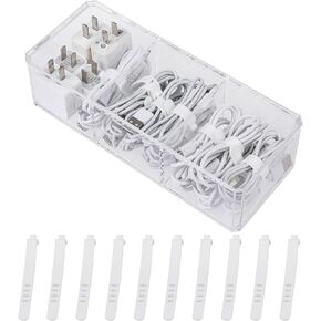 Yesesion Clear Plastic Cable Organizer Box with 10 Wire Ties, Electronics Management Organizer with 3 Compartments, Desk Accessories Storage Case for Drawer, Power Cord, Office, Stationery Supplies