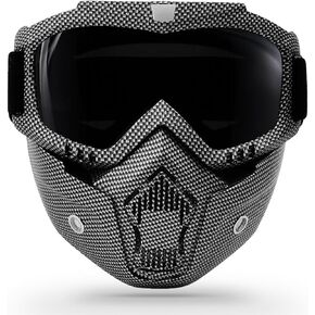 Motorcycle Helmet Riding Goggles Glasses with Removable Face Mask Detachable Fog-proof Warm Goggles Mouth Filter Adjustable Non-slip Strap Vintage Bullet Fight Motocross (White)