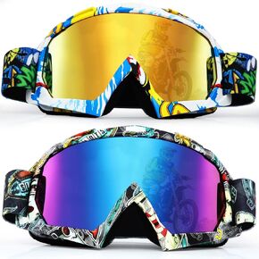 Fiada 2 Pcs ATV Goggles for Adults Dirt Bike Goggles Anti Fog Motorcycle Ski Motocross Glasses for Men Women Riding Racing