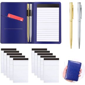 13 Pieces Mini Pocket Notepad Set,Included Leather Pocket Notepad Holder,10 Pack 3×5 Inch Small Notebook Refills,30 Lined Paper Per,2 Metal Ballpoint Pens