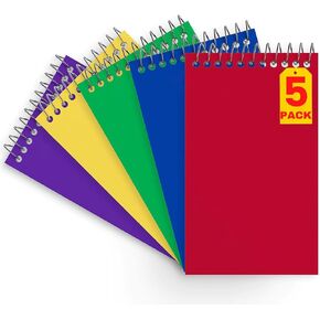 1InTheOffice Wirebound Spiral Memo Books, Memo Pads, 3" x 5", College Ruled, Small Notepad 3x5, Assorted, 75 Sheets/Pad, 5 Pads/Pack (5)