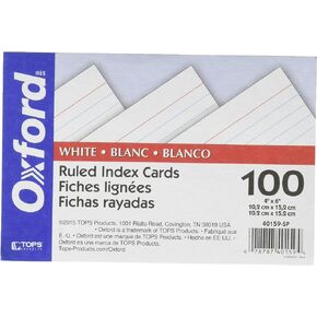 Oxford Ruled Index Cards, 4" x 6", White, 100 Per Pack (40159-SP)