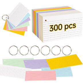 Index Cards, 600 PCS 3 x 5 Inch Colored Flash Cards with Ring, Lined Study Cards Flashcards Notecards for Studying, Learning, School, College