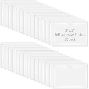 Antner 36 Pack Self-Adhesive Index Card Pockets for 1" x 4" Card, Clear Plastic Labels Holders Top Open for Loading Card Holder for Organizing, Storage Bins, Library, Shelves, Locker (1.2 x 4.3 Inch)