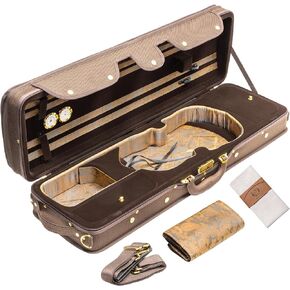 MI&VI NF-9001CC Maestro Hard-Shell Violin Case 4/4 (Full Size) Polishing Cloth Included | Luxury Silk Interior | High-Density | Adjustable Straps | Hygrometer | Thermometer (Beige)