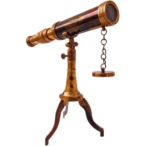 Table Decorative Brass Telescope 9" Spyglass with Stand Brass Wood Stand Vintage Twin Barrel Royal Spyglass Telescope Maritime Home & Office Table Decor Rustic Gift (with Brass Stand)