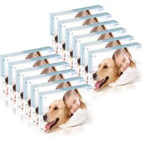 Voittozege12 pcs Mini Acrylic Picture Frames,2.5 x 3.5 inch Clear Double Sided Block Set Desktop Frameless Magnetic Photo Frame,Acrylic Picture Frame for School Home Office Decorating Supplies.