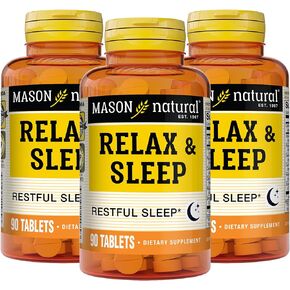 MASON NATURAL Vitamins Relax & Sleep with A Herbal Formula That Contains Valerian Root & Passiflora Extract Tablets, 90 Count, Pack of 3