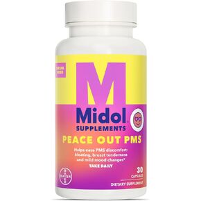 Midol Supplements Peace Out PMS, PMS Support Supplement, Formulated with Chasteberry to Help Ease Breast Tenderness & Mild Mood Changes, Also with Ginger Powder & Valerian Extract, 30 Count