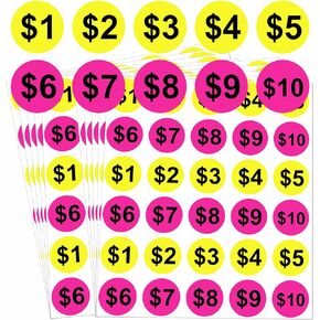 600 Pcs Yard Garage Sale Price Stickers 1 Inch Flea Market Pre-Printed Pricing Stickers - Dollar Preprinted Price Tags Labels Prepriced Pricing Garage Sales Stickers for Yard Garage Fle Market Sale