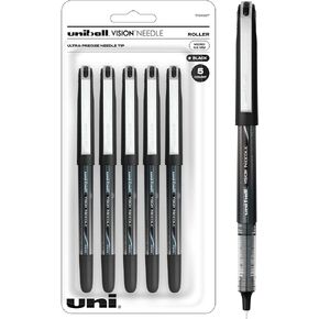 Uni-Ball Vision Needle Rollerball Pens, Assorted Pens Pack of 5, Micro Point Pens with 0.5mm Ink