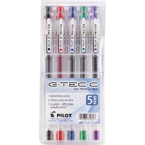 Pilot G-Tec-C4 Ultra Assorted Colors 0.4MM Rollerball Pen 5 Per Pack