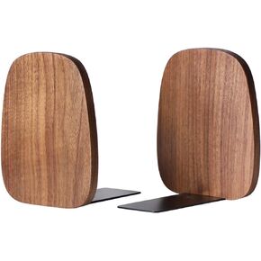 Muso Wood Book Ends for Shelves, Non-Skid Bookends for Heavy Books, Wooden Book Stopper for Home Office and Library (Walnut 1 Pair)