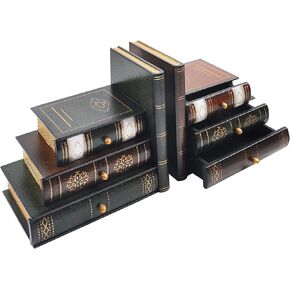 Bookends Vintage Decorative Book Organizer Wooden False Book Shelf Tidy Bookends for Office, Library or Study (311)
