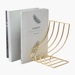 JIARI حامل المجلات المزخرف للكتب، منظم ملفات سطح المكتب، رف الكتب، نهاية الكتاب، غلاف معدني 9 أقسام (ذهبي)