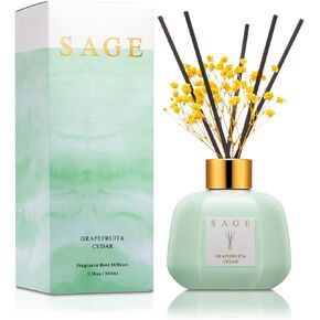 SAGE Hotel Reed Difuser - 3.4oz Bergamot White Tea Scent Diffusers for Home | Preserved Real Flower & Oil Diffuser Sticks | Inspired by Westin Room Scent | Nightstand or Bathroom Decor for Shelves
