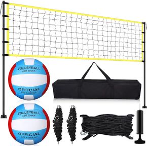 Volleyball Net Sets Adjustable Height Poles, 2 Volleyballs with Pump, Boundary Marker Rope Portable Carrying Bag Regulation Size 32 x 3 ft Net Outdoor Beach Backyard Badminton Net System in Kuwait