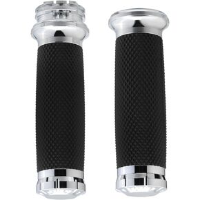 1" Chrome Motorcycle Hand Grip Handlebar Grips Cable Throttle Compatible with Harley Davidson Sportster Honda Yamaha Suzuki Kawasaki Harley Cruiser