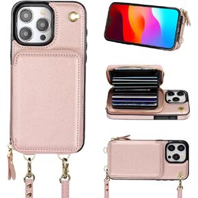 Bocasal Crossbody Wallet Case for iPhone 15 Pro Max, RFID Blocking Leather Purse Case with Card Holder, Protective Handbag Flip Cover with Zipper Wrist Strap Lanyard for Women 5G 6.7 Inch (Black)