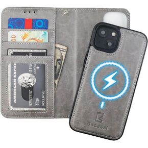 Bocasal Detachable Wallet Case for iPhone 14 RFID Blocking Card Slots Holder Premium PU Leather Magnetic Kickstand Shockproof Wrist Strap Removable Flip Protective Cover 5G 6.1 inch (Brown)