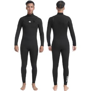 Men Women 4/3 Chest Zip Wetsuit, Yamamoto Limestone Neoprene Full Body Wet Suit Ultra Stretch & Warm for Surfing, Swimming, Snorkeling and Other Cold Water Sports.