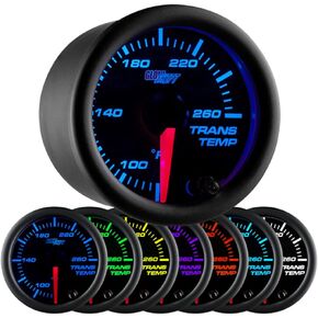 مجموعة قياس درجة حرارة ناقل الحركة GlowShift Black 7 ألوان 260 فهرنهايت - تتضمن مستشعرًا إلكترونيًا - قرص أسود - عدسة شفافة - للسيارة والشاحنات - 2-1/16 بوصة 52 مم