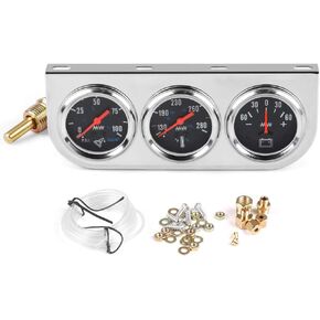 2" 52mm Chrome Panel 3in1 Car Meter Oil Pressure Fahrenheit Water Temp Ammeter Triple Gauge Kit Set Black Face