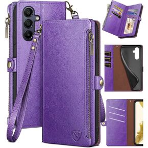 XcaseBar for Samsung Galaxy A15 5G Wallet case with Zipper Credit Card Holder RFID Blocking,Flip Folio Book PU Leather Shockproof Protective Cover Women Men for Samsung A15 Phone case Black
