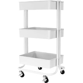 3-Tier Rolling Cart - Heavy Duty Metal Rolling Cart, Lockable Casters, Multifunctional Storage Shelves - Great for Kitchen, Office, Bathroom, Laundry Room (Black)