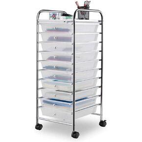 Giantex 10 Drawer Storage Cart Rolling Cart File Scrapbook Paper Mobile Organizer for School Office (Clear)