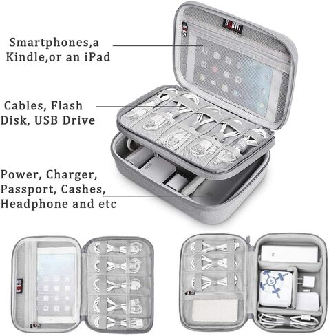 منظم إلكتروني، حافظة أدوات السفر ذات الغلاف الصلب مع مقبض للكابلات، محركات أقراص USB، بنك الطاقة والمزيد، مناسبة لجهاز iPad Mini in Kuwait
