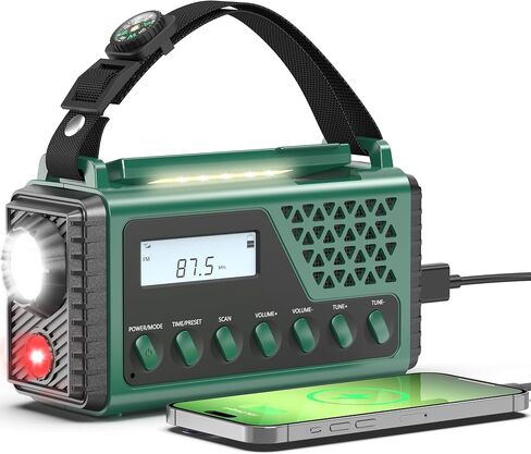 Emergency Weather Radio 10000mAh,Hand Crank Solar Radio, NOAA/AM/FM/SW Weather Alert Radio with Bluetooth,USB Charged, SOS Alarm,LED Torch Reading Light, Headphone Jack,for Indoor Camping Hurricane in Saudi Arabia