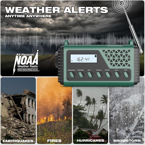 Emergency Weather Radio 10000mAh,Hand Crank Solar Radio, NOAA/AM/FM/SW Weather Alert Radio with Bluetooth,USB Charged, SOS Alarm,LED Torch Reading Light, Headphone Jack,for Indoor Camping Hurricane in Saudi Arabia