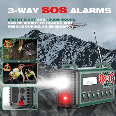 Emergency Weather Radio 10000mAh,Hand Crank Solar Radio, NOAA/AM/FM/SW Weather Alert Radio with Bluetooth,USB Charged, SOS Alarm,LED Torch Reading Light, Headphone Jack,for Indoor Camping Hurricane in Saudi Arabia