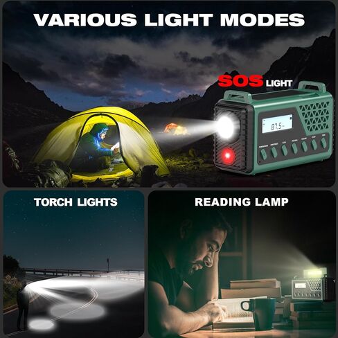 Emergency Weather Radio 10000mAh,Hand Crank Solar Radio, NOAA/AM/FM/SW Weather Alert Radio with Bluetooth,USB Charged, SOS Alarm,LED Torch Reading Light, Headphone Jack,for Indoor Camping Hurricane in Saudi Arabia