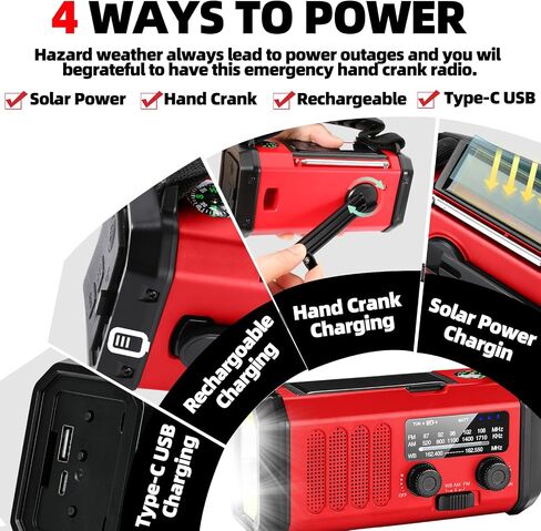 QAUYYW Hand Crank Solar Emergency Radio,74000mWh NOAA AM FM Weather Radio in Saudi Arabia