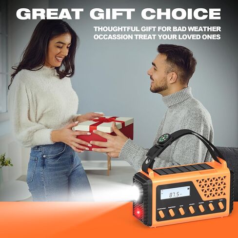 راديو الطقس في حالات الطوارئ 10000 مللي أمبير في الساعة، راديو شمسي بذراع يدوي، NOAA/AM/FM/SW راديو تنبيه للطقس مع بلوتوث، شحن USB، إنذار SOS، ضوء قراءة شعلة LED، مقبس سماعة الرأس، للتخييم الداخلي in Kuwait