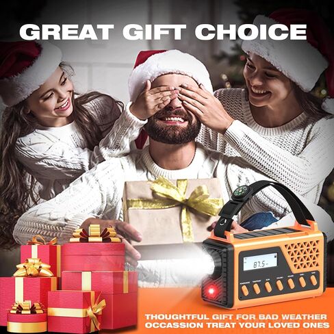 راديو الطقس في حالات الطوارئ 10000 مللي أمبير في الساعة، راديو شمسي بذراع يدوي، NOAA/AM/FM/SW راديو تنبيه للطقس مع بلوتوث، شحن USB، إنذار SOS، ضوء قراءة شعلة LED، مقبس سماعة الرأس، للتخييم الداخلي in Kuwait