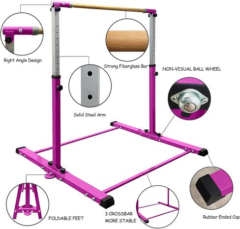 EL&IT·Wings Gymnastic Kip Bar,Horizontal Bar for Kids Girls Junior,3' to 5' Adjustable Height,Home Gym Equipment,Ideal for Indoor and Home Training,300lbs Weight Capacity in Kuwait