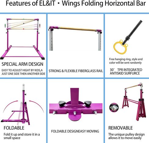 EL&IT·Wings Gymnastic Kip Bar,Horizontal Bar for Kids Girls Junior,3' to 5' Adjustable Height,Home Gym Equipment,Ideal for Indoor and Home Training,300lbs Weight Capacity in Kuwait