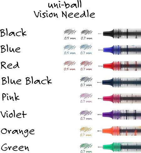 Uni-Ball Vision Needle Rollerball Pens, Assorted Pens Pack of 5, Micro Point Pens with 0.5mm Ink in Saudi Arabia