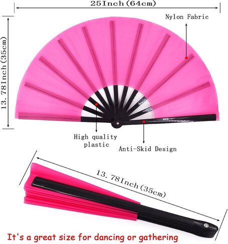 Amajiji Large Folding Fan, Chinease/Japanese Folding Nylon-Cloth Hand Fan, Women Hand Folding Fans Hand Fan Gift fan Craft fan Folding Fan Dance Fan in Saudi Arabia